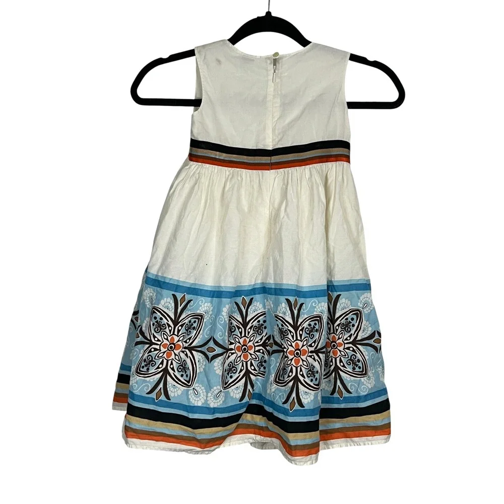 VTG babyGap Sleeveless Dress Kids White Floral Border Print Striped - 5T
